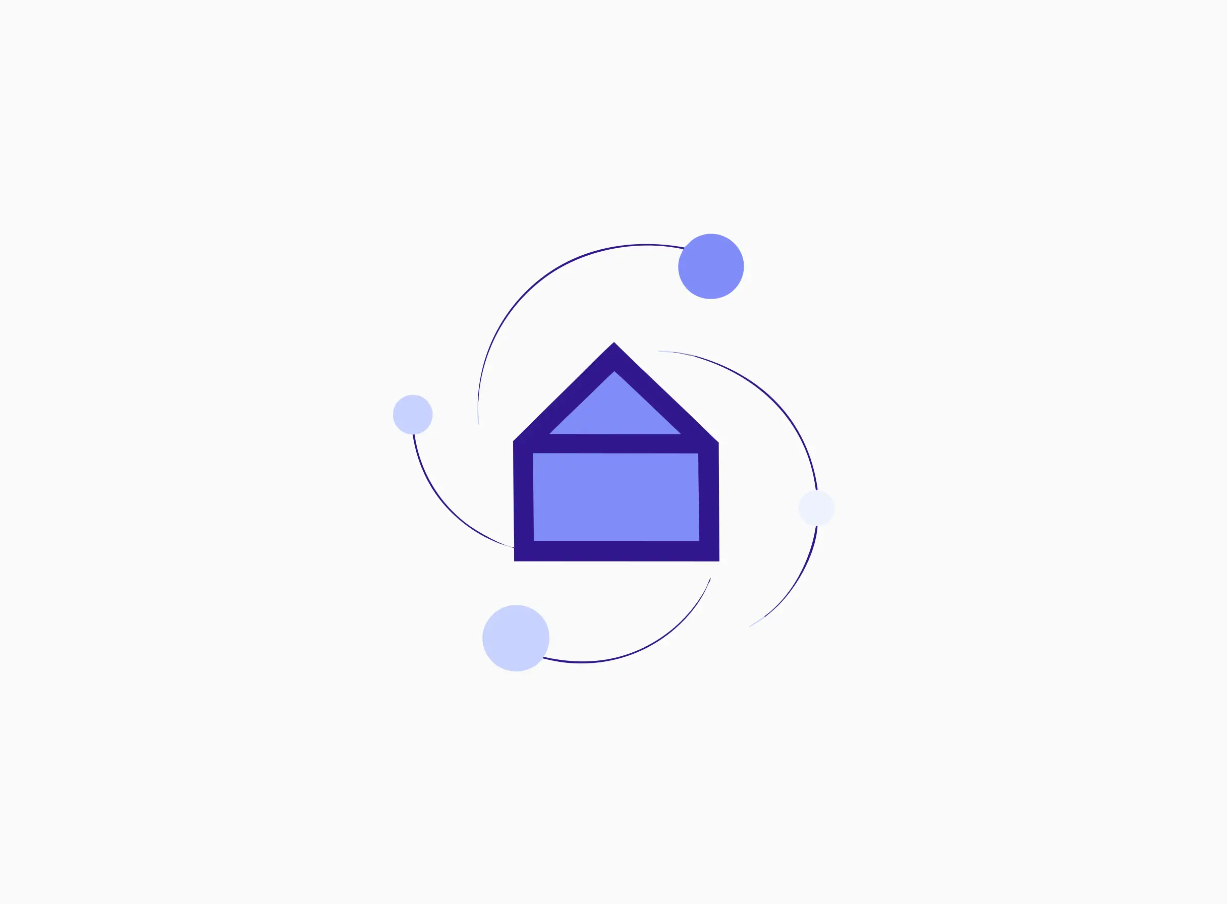 Abstract illustration of a minimal house form surrounded by connected data nodes, representing AI applied to real estate